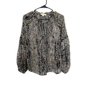 Anthropologie Lovestitch Women's Blouse Gold and Black Size Small Preppy